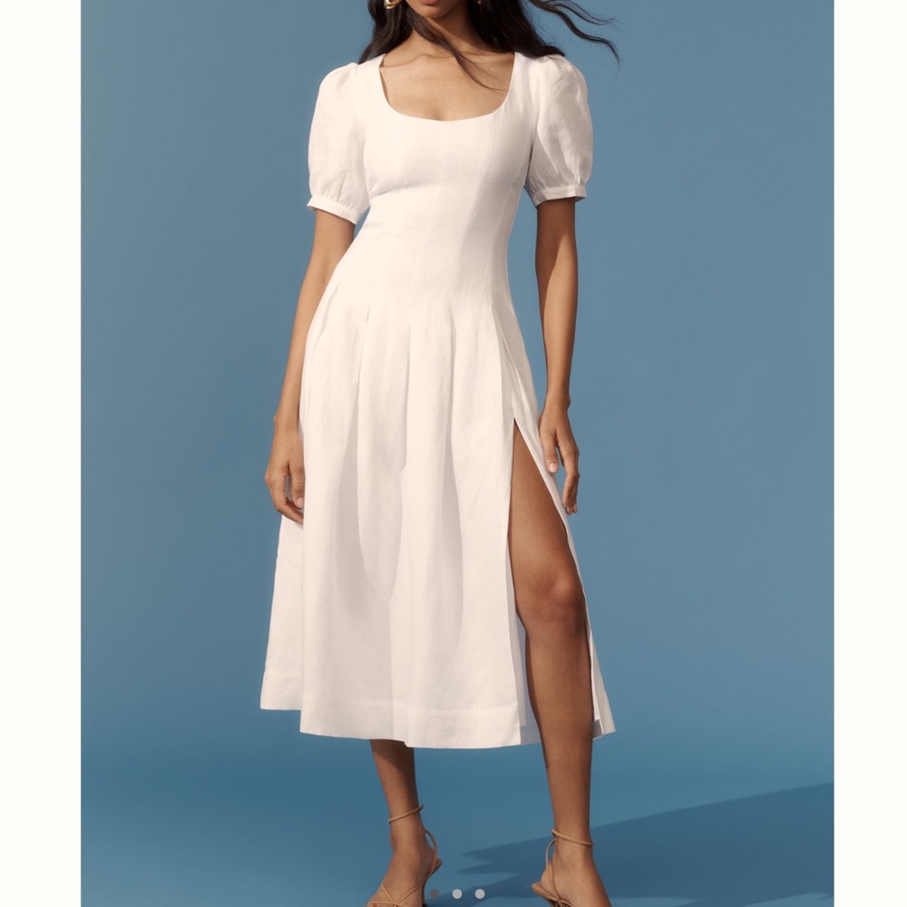 Reformation Coucou Linen Midi Dress Anthropologie NEW 6 White
